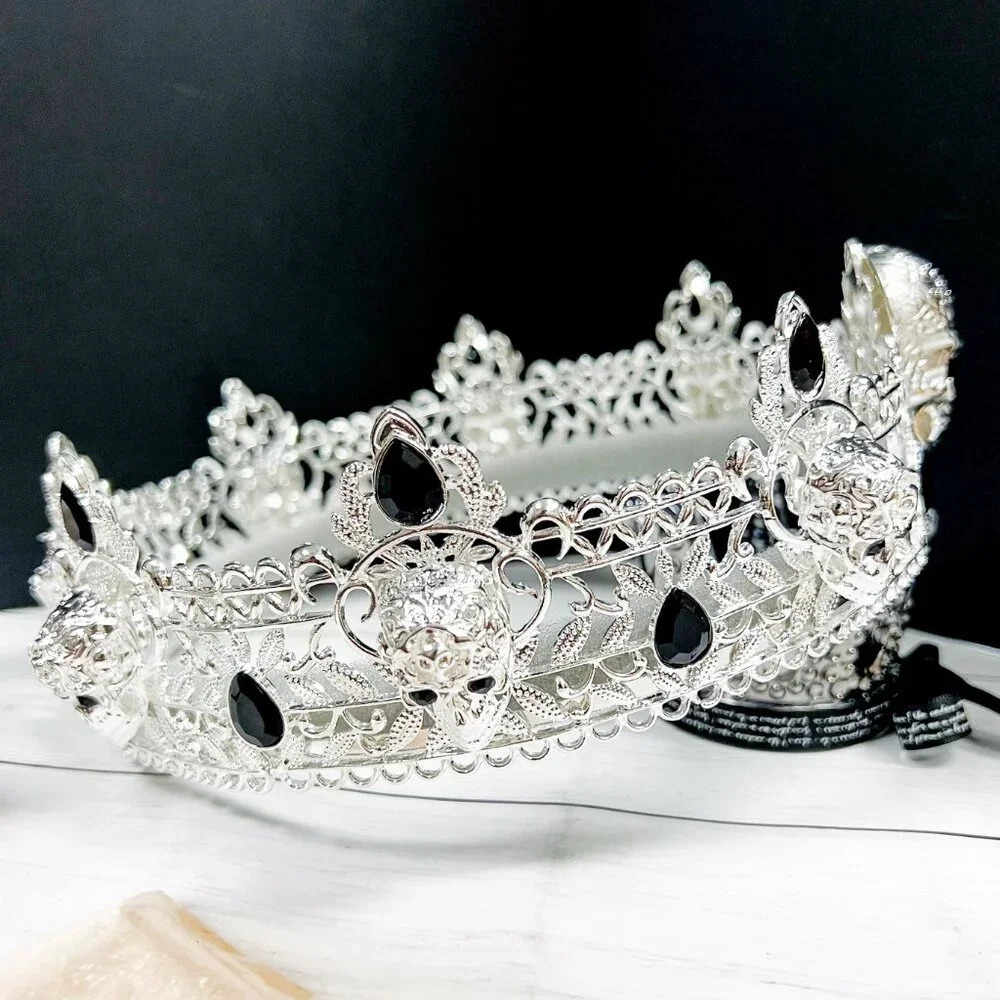 Silver Skull Crown, Skeleton King Crown, Gothic Crown, Renaissance Faire Crown - Picture 9 of 10